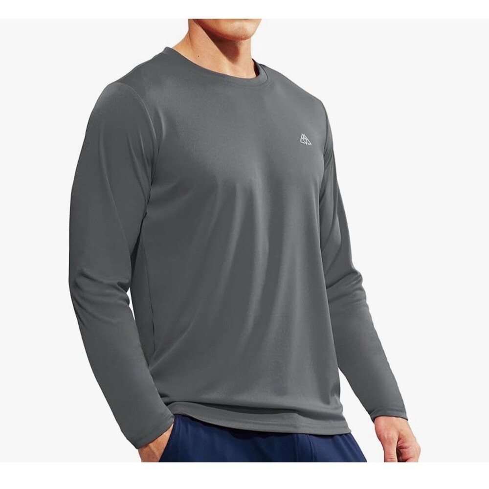 Men's Long Sleeve Athletic T-Shirt UPF 50+ Sun Protection Running top gray large